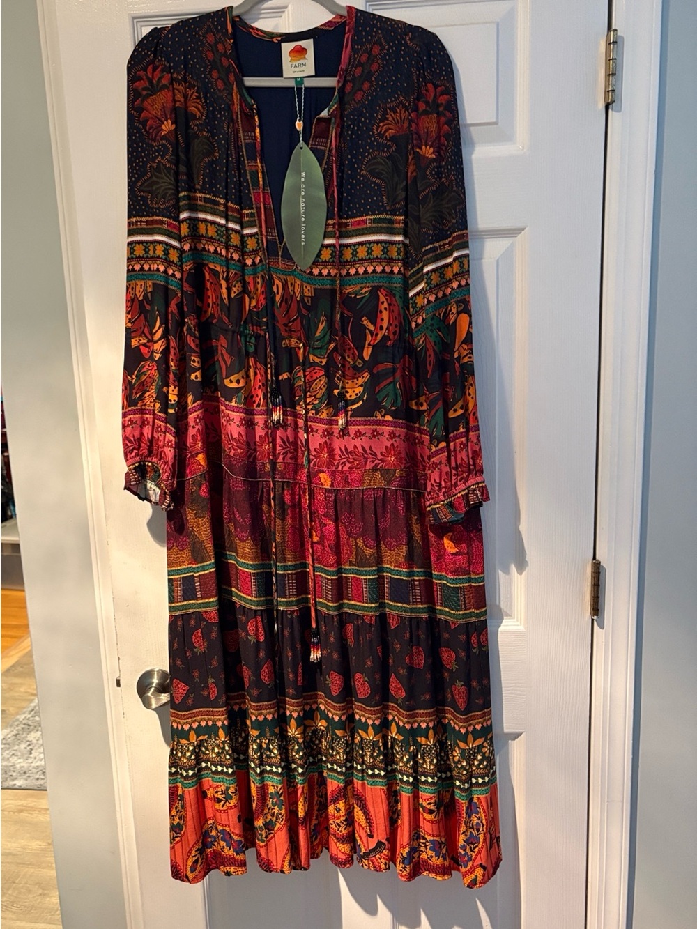 FARM Rio Black Multicolor Floral Paisley Tiered Maxi Dress NWT